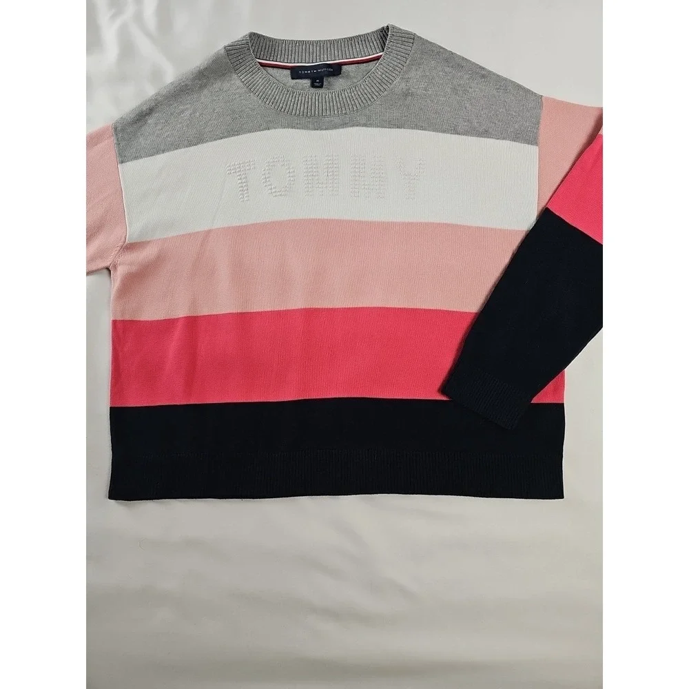 Tommy Hilfiger Colorblock Mock Neck Sweater  Size‎ M Pink Gray Mauve